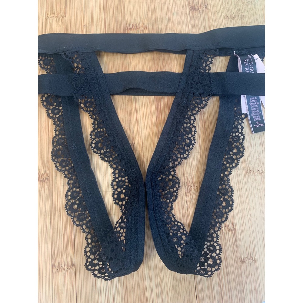 NWT Victorias Secret Very Sexy Strappy Lace Cheekini Tanga Panty Black M